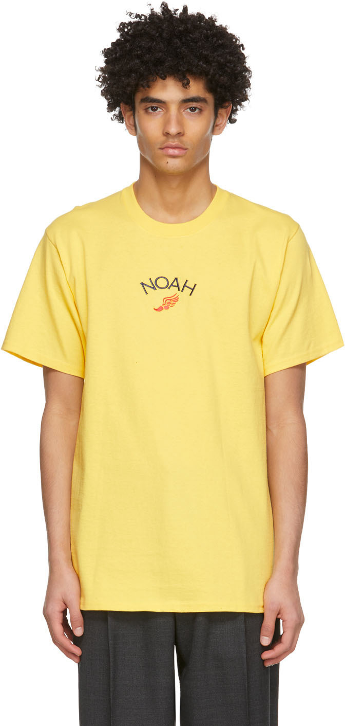 Noah Yellow Winged Foot Logo T Shirt, $55 | SSENSE | Lookastic