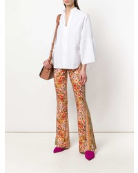 Black Coral Floral Print Flared Trousers