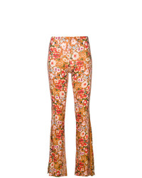 Black Coral Floral Print Flared Trousers