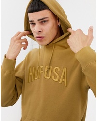 HUF Hoodie With Embroidered Team Logo In Honey Mustard