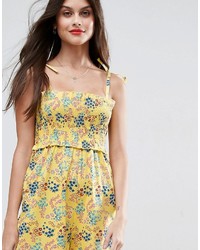 Asos Jumpsuit With Shirred Bodice In Ditsy Floral Print