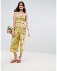 Asos Jumpsuit With Shirred Bodice In Ditsy Floral Print