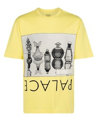 Yellow Print Lace Crew-neck T-shirt