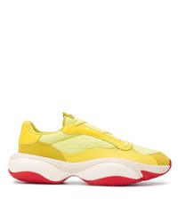 Yellow Print Leather Athletic Shoes