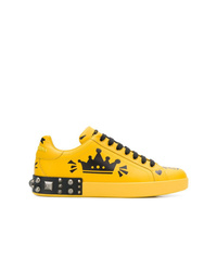 Yellow Print Leather Low Top Sneakers