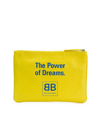 Yellow Print Leather Zip Pouch