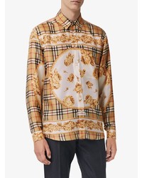 Burberry Archive Society Scarf Print Silk Shirt In Beige