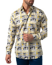 Maceoo Fibonacci Zoom Regular Fit Print Button Up Shirt In Yellow At Nordstrom