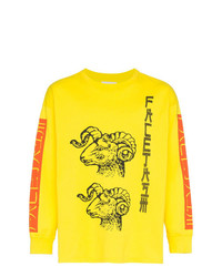 Facetasm Yellow Graphic Print Long Sleeved Cotton T Shirt