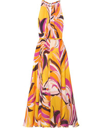 Emilio Pucci Fiore Maya Printed Silk Chiffon Halterneck Maxi Dress Bright Yellow