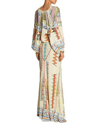 Etro Lace Trimmed Printed Crepe De Chine Maxi Dress