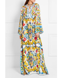 Dolce & Gabbana Printed Silk Maxi Dress Yellow