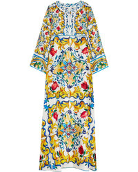 Dolce & Gabbana Printed Silk Maxi Dress Yellow
