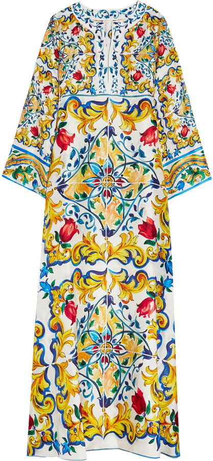 Dolce Gabbana Printed Silk Maxi Dress Yellow, $3,045 NET-A