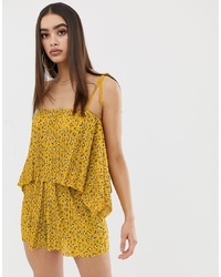 ASOS DESIGN Cami Playsuit With Overlay In Plisse
