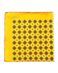 Kiton Diamond Neat Pocket Square With Solid Trim Yellow