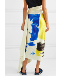 Dries Van Noten Gathered Printed Cotton And Satin Midi Skirt