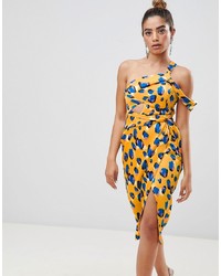 ASOS DESIGN Twist And Cut Out Midi Dress In Bright Abstract Print