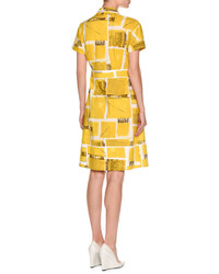 Piazza Sempione Square Print Short Sleeve A Line Dress Yellow
