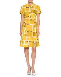 Piazza Sempione Square Print Short Sleeve A Line Dress Yellow