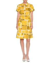 Piazza Sempione Square Print Short Sleeve A Line Dress Yellow