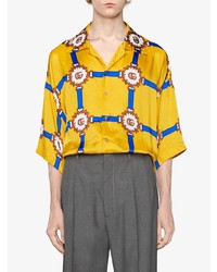 Gucci Bowling Shirt With Gg Harness Print