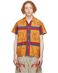 Bode Orange Birdsong Quilt Shirt