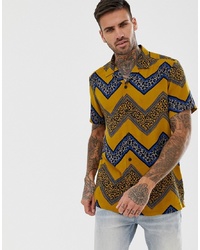 ASOS DESIGN Regular Fit Shirt With Chevron Leopard Print Stripe