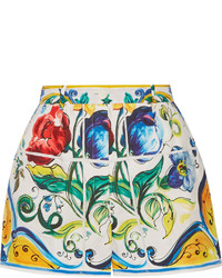 Dolce & Gabbana Printed Cotton Poplin Shorts Yellow