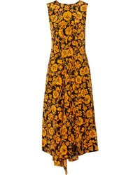 Kenzo Asymmetric Printed Silk Crepe De Chine Dress Saffron