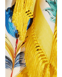 Dolce & Gabbana Fringed Printed Stretch Silk Blend Twill Mini Dress Yellow