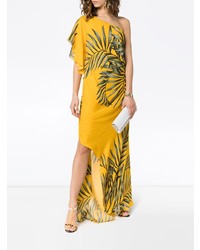 Johanna Ortiz Etimologia One Shoulder Tropical Print Silk Dress