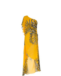 Johanna Ortiz Etimologia One Shoulder Tropical Print Silk Dress