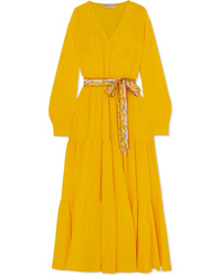 Yellow Print Silk Maxi Dress