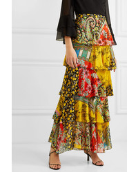 Etro Ruffled Printed Silk Chiffon Maxi Skirt
