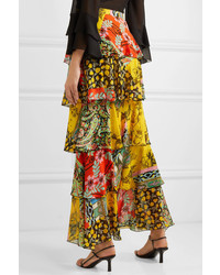 Etro Ruffled Printed Silk Chiffon Maxi Skirt