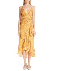 Yellow Print Silk Midi Dress