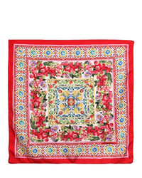 Dolce & Gabbana Flower Printed Silk Twill Square Scarf