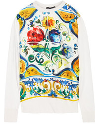 Dolce & Gabbana Paneled Printed Silk Sweater Yellow