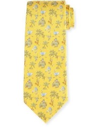 Salvatore Ferragamo Jungle Print Silk Twill Tie Yellow