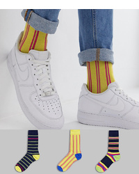 ASOS DESIGN Ankle Socks With Blue And Yellow Stripe Design 3 Pack