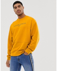 ASOS DESIGN Oversized Sweatshirt Withreverse Loopback Panel With Text Print In Yellow