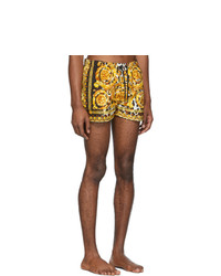 Versace Underwear Black And Yellow Barocco Swim Shorts
