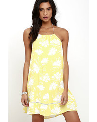 LuLu*s Honolua Bay Yellow Floral Print Halter Dress