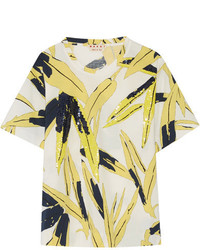 Marni Sequin Embellished Printed Cotton Jersey T Shirt Yellow