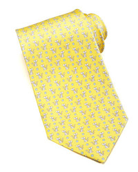 Salvatore Ferragamo Cat Print Silk Tie Yellow