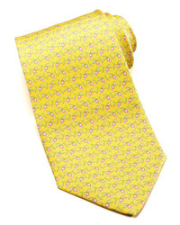 Salvatore Ferragamo Olive Branch Print Silk Tie Yellow