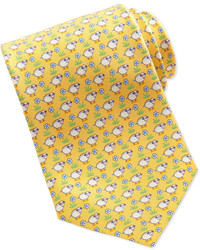 Salvatore Ferragamo Silk Sheepflower Print Tie Yellow