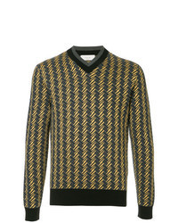 Yellow Print V-neck Sweater