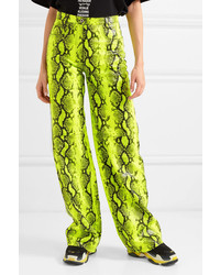 Off-White Neon Snake Effect Leather Straight Leg Pants